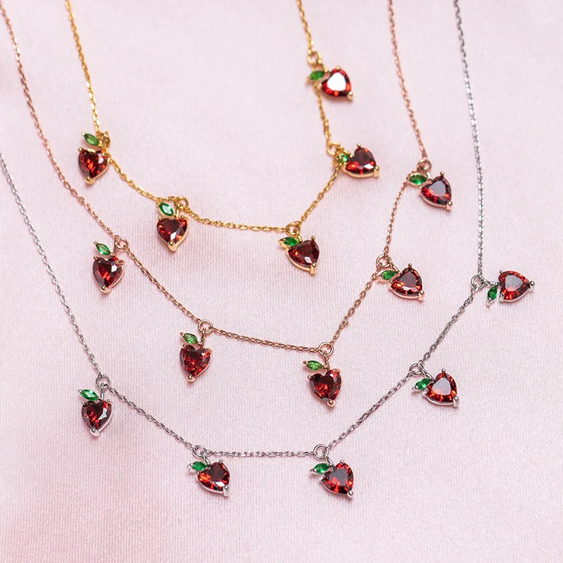 18 k gold ins influencer pastel fruit colorful zircon necklace cherry crystal pendant necklace