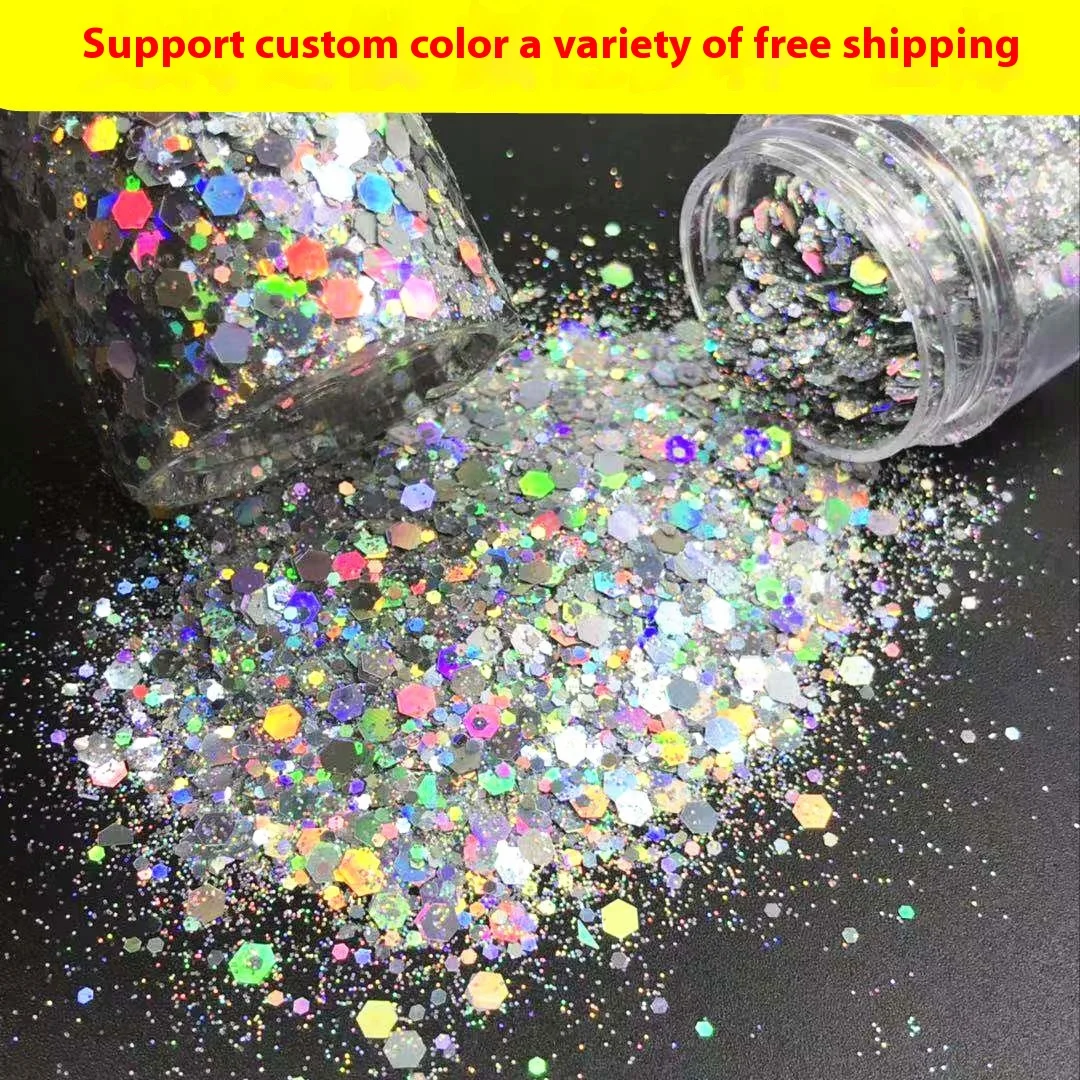 Wholesale 1kg  Hot Nails Polyester Chunky Tumbler Craft Glitter Flakes Art for Party Decoration Chunky Bulk Glitter Sequins