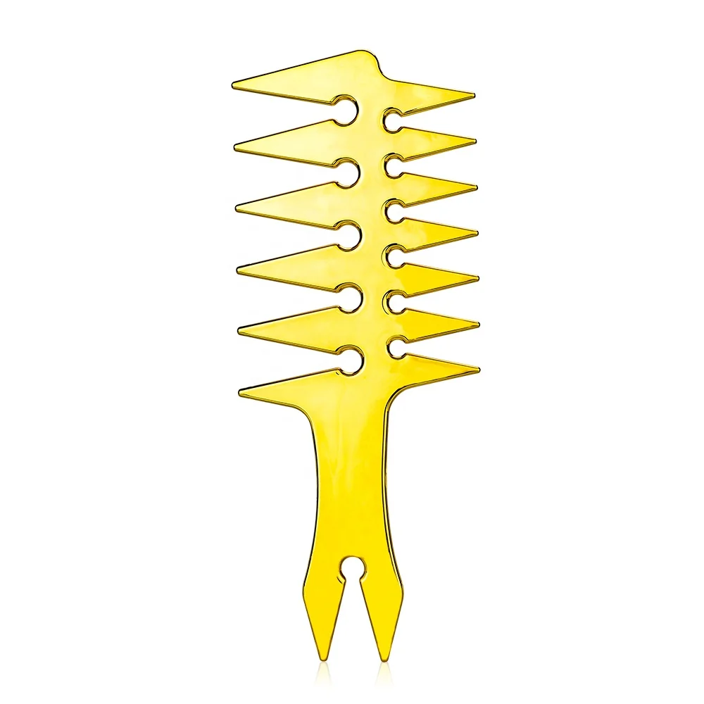 Customized Logo Design Five Color Electroplated Wide Toothed Comb For Men Styling Gold Wide Tooth Comb Oil Head Comb for Barber