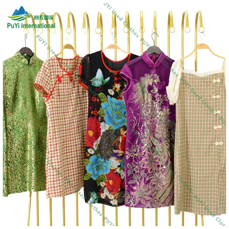 Китайское платье Qipao шелковое атласное платье-Ципао б/у одежда платья для женщин купить одежду в тюках тюки одежды