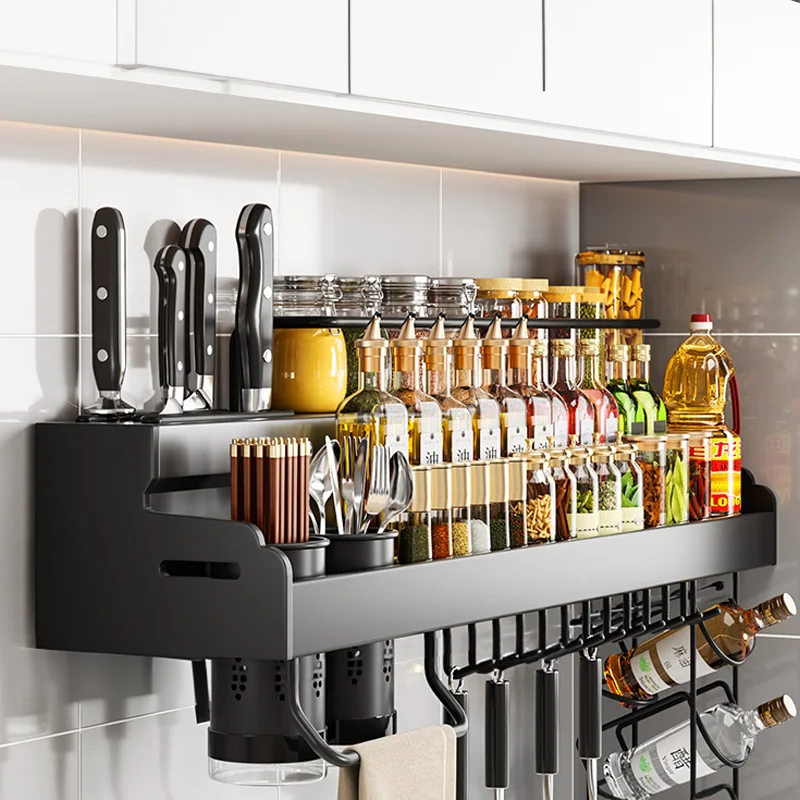 Wall Shelf Kitchen Organizer Storage Spice Rack High Quality Wall Mounted Knife Holder Shelves