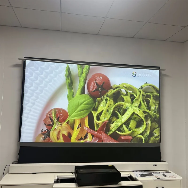 Electric Floor Rising UST 4K ALR grey Crystal Projector Screen Pull up Screen for Ultra Short Throw Laser Projector