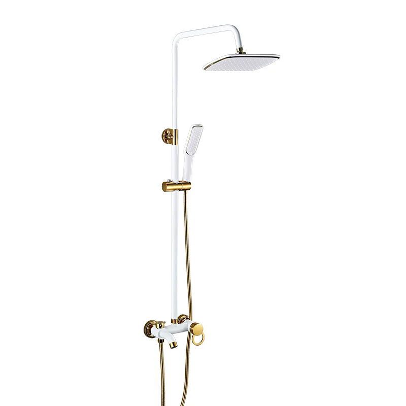 
White and gold all-copper shower set household bathroom faucets pressurized European style multi-function shower head 