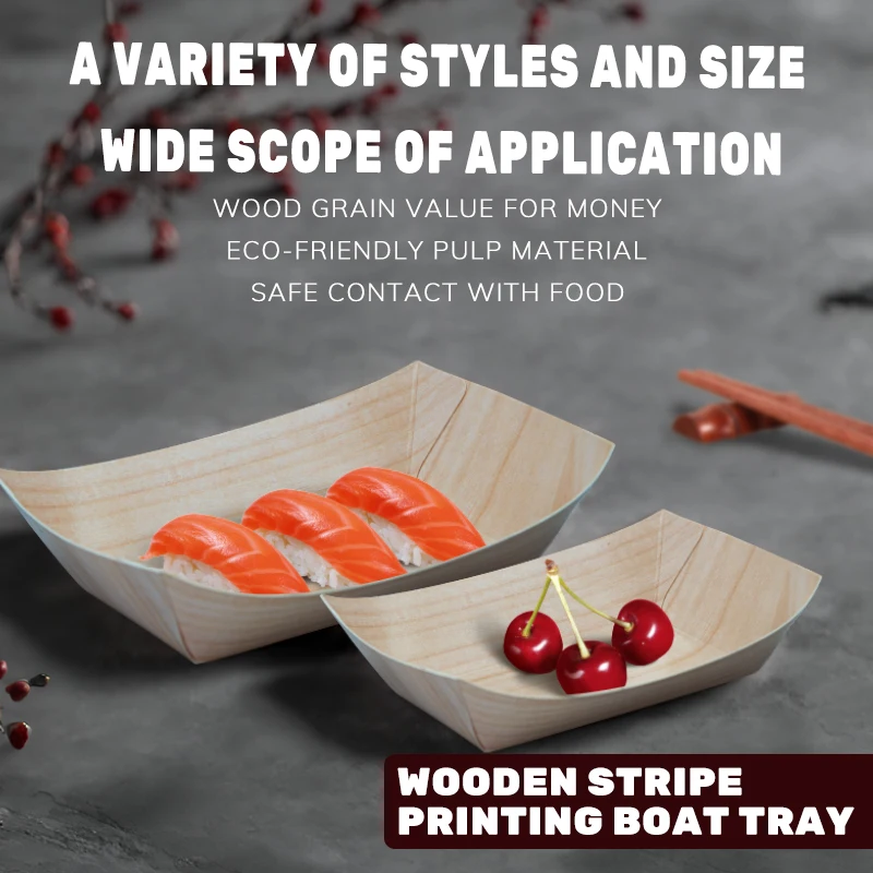 Wooden Stripe Printing Paper Box Disposable Eco Friendly Take Away Food Grade white cardboard Paper Lunch Box