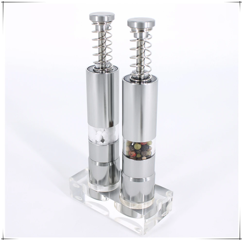 mini portable  aluminium thumb pump manual salt and pepper mill set