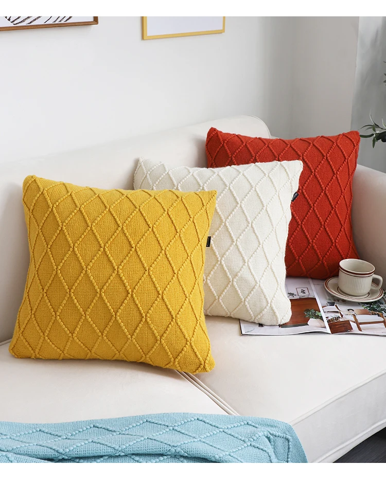 Nordic Solid Color Knitted Pillows Living Room Sofas Decorative Cushions