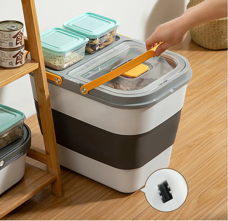 Collapsible Rice Storage Containers Cereal Rice Food Storage Container Dispenser Bin with Rolling Wheel Dog Pet Cat Flour Sugar