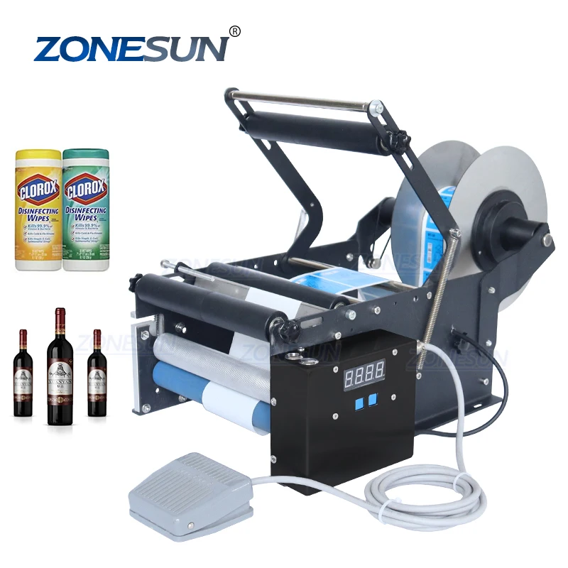 ZONESUN ZS-TB16P маленькая настольная полуавтоматическая вино жестяных банок баночка для круглых бутылок машина для маркировки стикеров