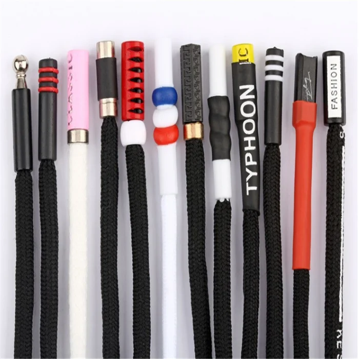Custom Color Polyester round  filament rope drawstring with customized logo plastic bullet tips drawcord string
