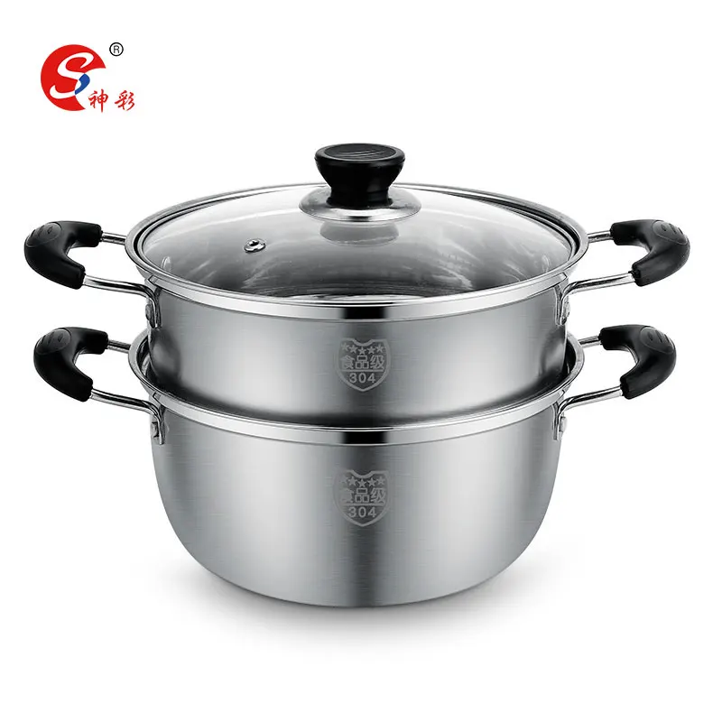 
22/24/26Cm Stainless Steel 2 Tier Steamer Food Induction Steamer Pot Dim Sum Cookware Steamer For Kitchen Cooking Tool 