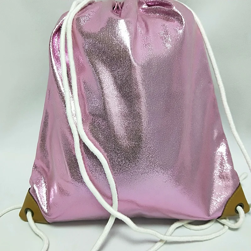 
Customized Fashion Personalized Zipper Shiny Glitter Pu Leather School Sport Gym Bag Girls Women Teenager Drawstring Backpack 