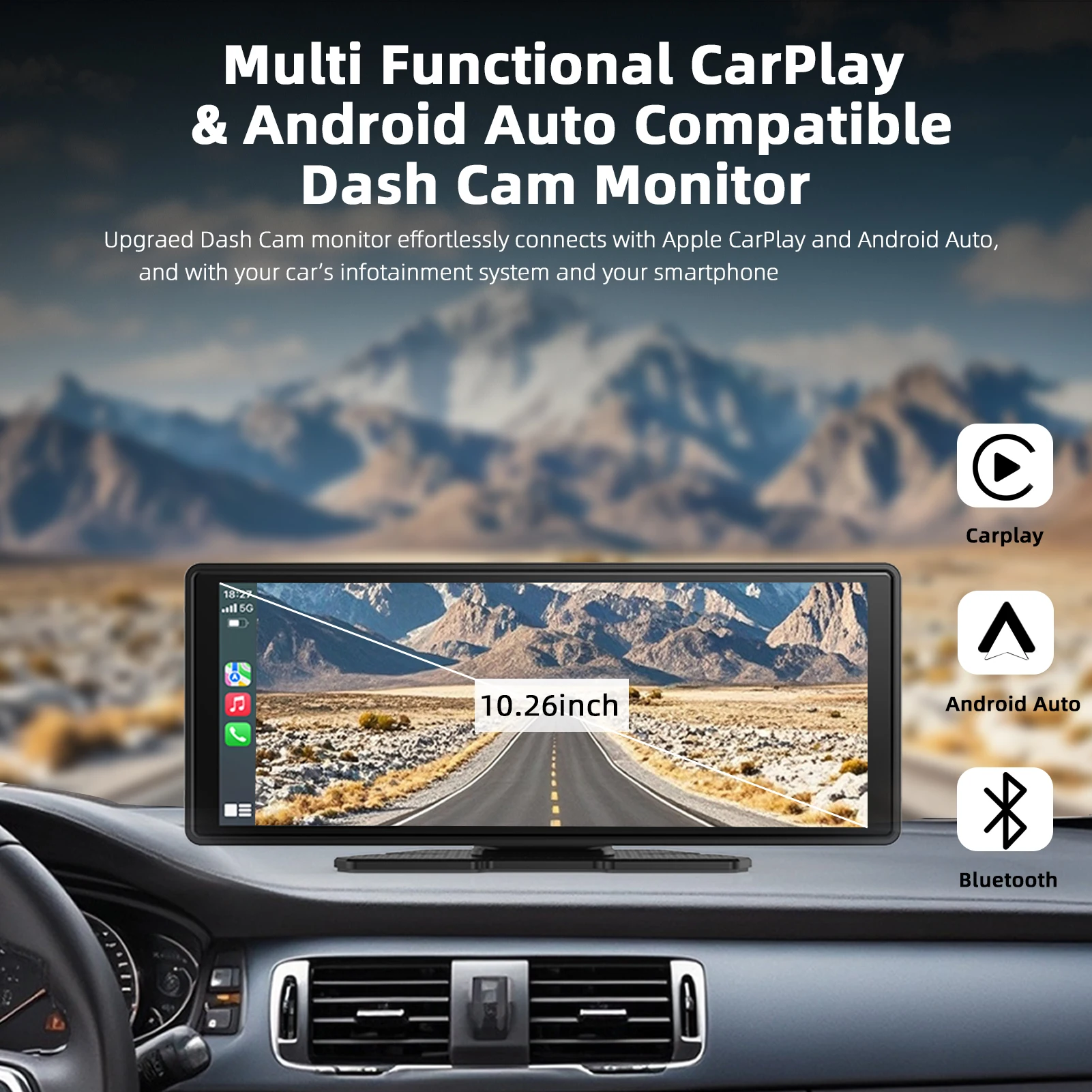 Popular and hotsale 10.26 inch dash cam with split screen and mirror link