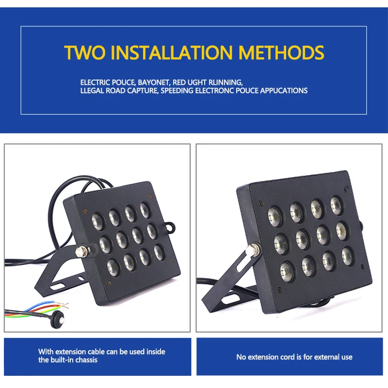 Outdoor LED Fill Light IP65 Rated Aluminum Flood Lights for License Plate Recognition Parking Lot Security Monitoring on Road