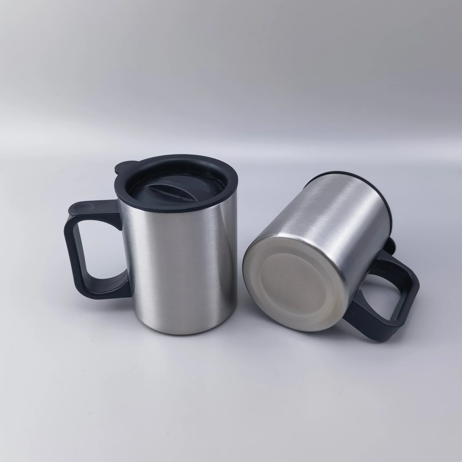 Wholesale OEM 12oz 18/8 Stainless Steel Coffee Mug Camping Cup Drinking Travel Tumbler Cup With Plastic Handle