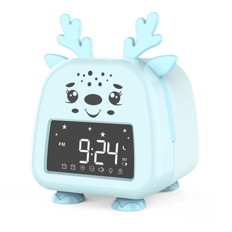 2022 new arrival digital kids desk alarm clock night light table sleep trainer lcd smart cartoon clock light up bedroom