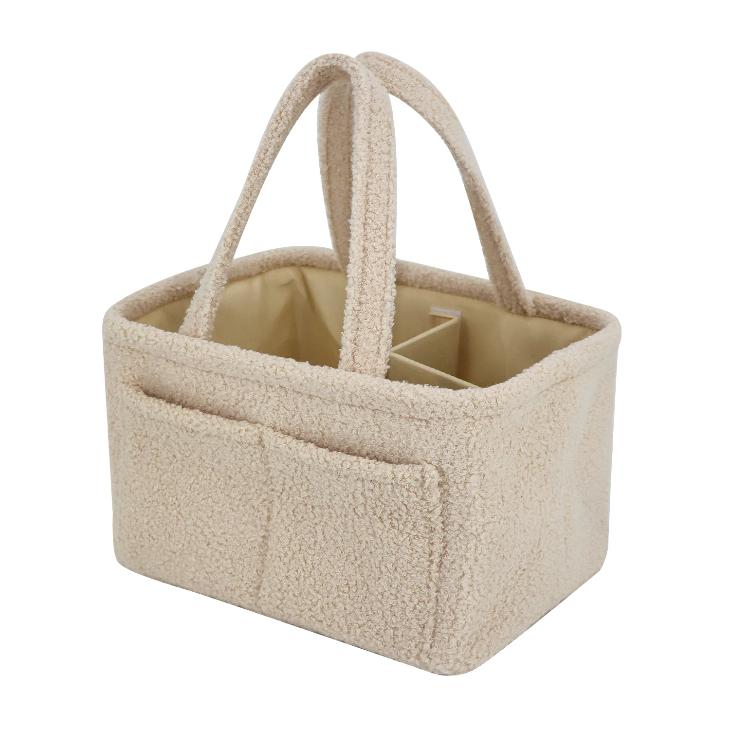 oem China wholesale new arrival teddy velvet baby diaper caddy fluffy Ivory nursery mommy bag with compartment