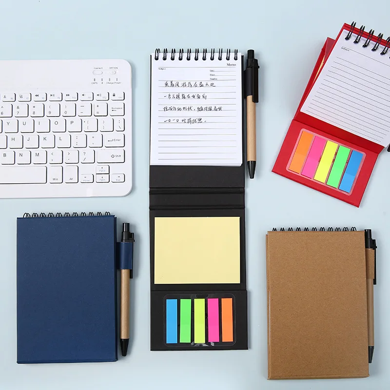 2023 Eco-friendly Custom Logo Printing Spiral Notepad Sticker Cheap Promotional sticky Notepad With Pen Set
