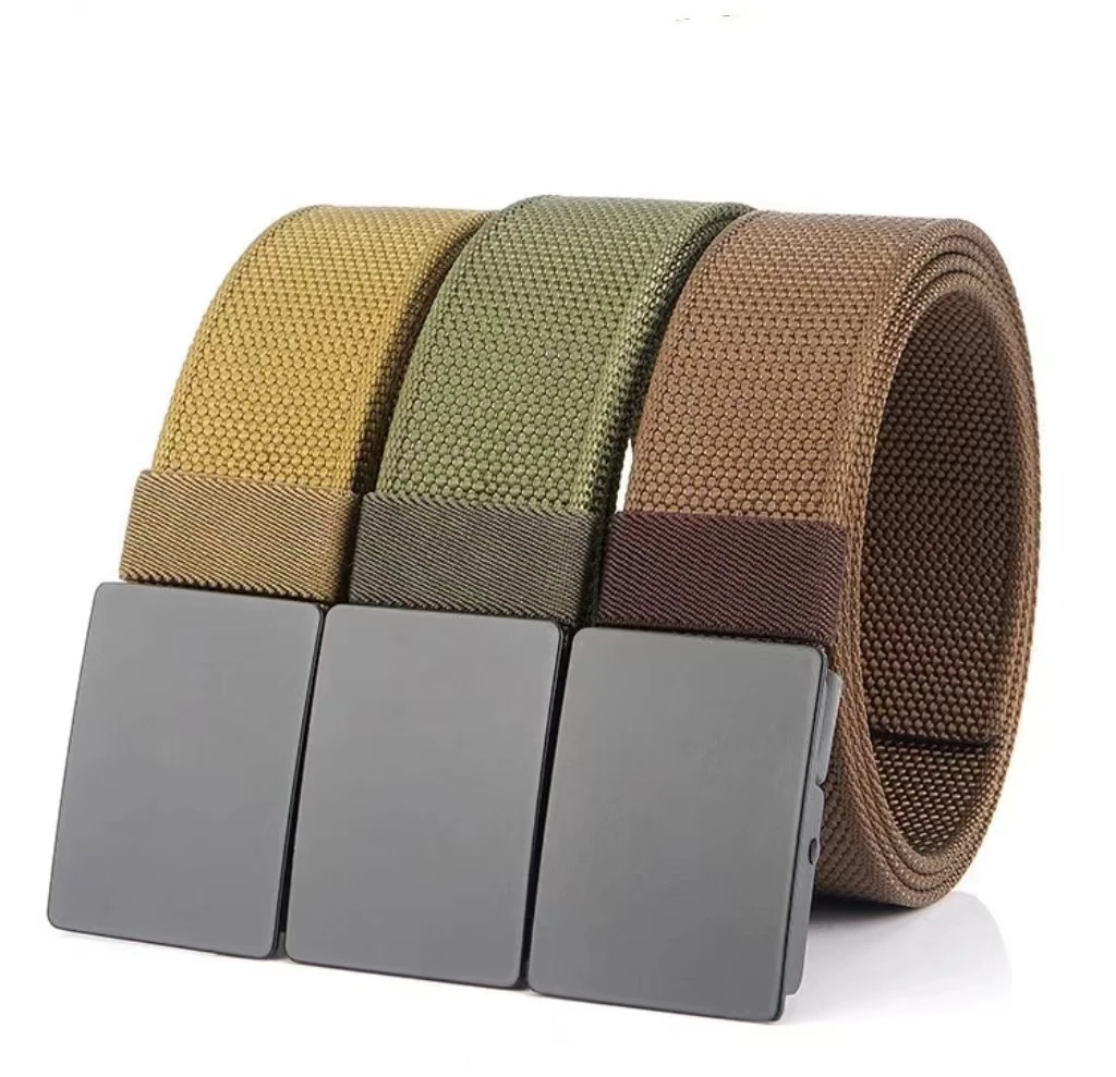 Nylon Web Belt  Wholesale Custom Automatic Buckle  No Holes Fashion  Nylon Canvas Stretch belt for men