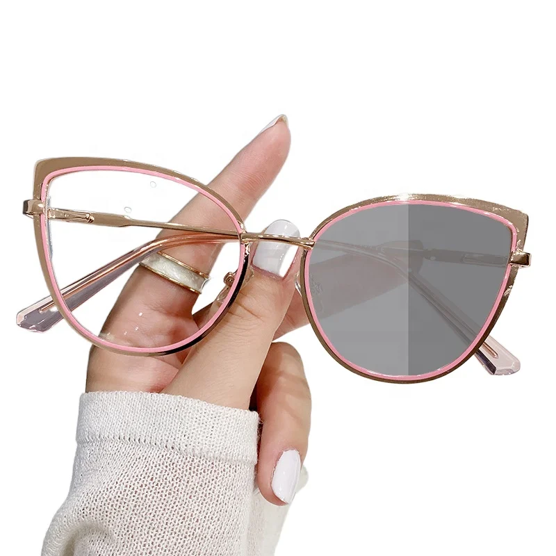 8327 Photochromic Glasses Cat Eye Glasses Fashionable Metal Optical Computer Glasses Frame Wholesale Eyeglasses Woman Eyewear
