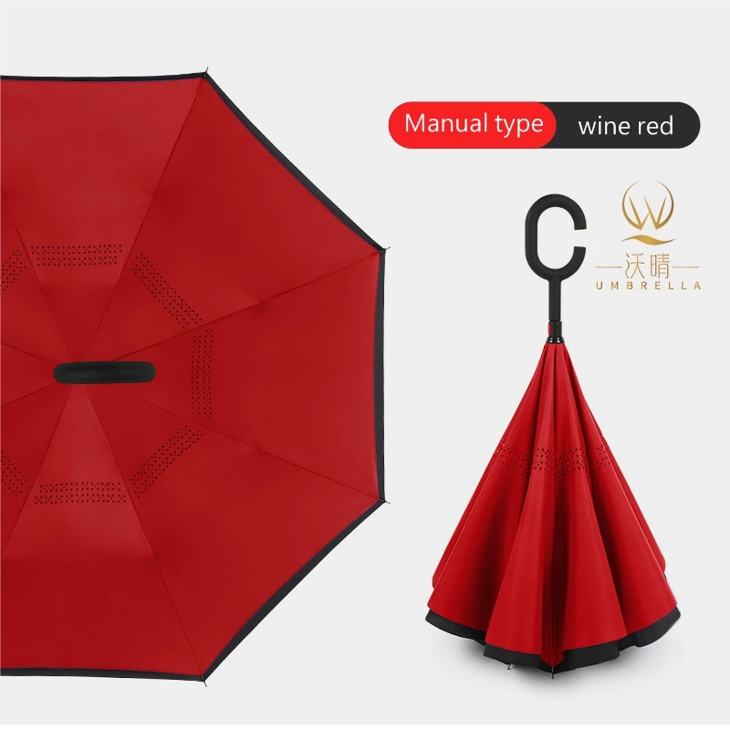 27inch Large Double Layer Outdoor Waterproof Windproof Upside Down Reversible Inverted 8 bone Manual Reverse Umbrella