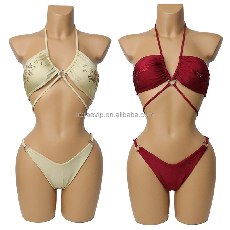 S641 Bling Diamond Crystal Bikini Lace Up Rhinestone Swimwear Set Women Luxury Rhinestone Triangle Bathing Suit