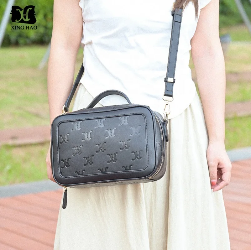 Factory custom fashion stylish emboss logo small vegan PU leather women handbag purse ladies shoulder crossbody bag