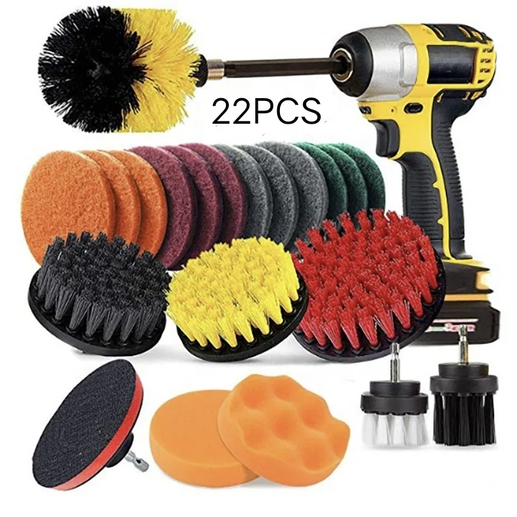 Amazon Hot Selling 22 Piece Drill Brush Attachment Set for Cleaning Bathroom Car Grill