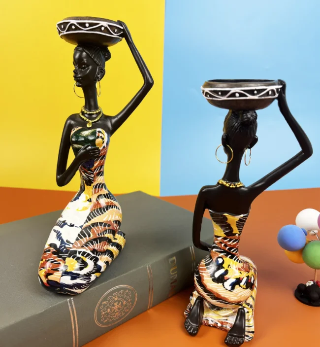 Amazon Hot Modern Art Polyresin African Women Figurines Set Desktop Decoration Resin Ornaments