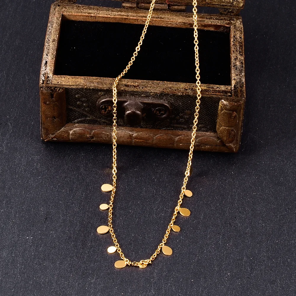 Best Selling Fashion Geometric Clavicle Chain Water Drop Necklace Women Rectangular Disc Stainless Steel Necklace