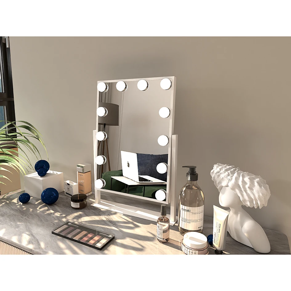 Direct manufacturer 12  bulbs Tabletop Adjustable 360 Degree Rotation Makeup LED lighted bulbs Hollywood mirror