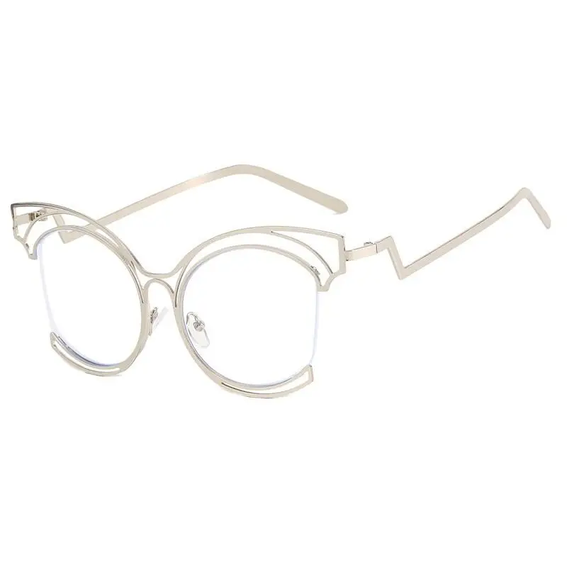 0727 New Fashion Ins Irregular Hollow Design Eyeglasses Metal Frames Custom Eyewear Anti Blue Light Oversized Cat Eye Glasses