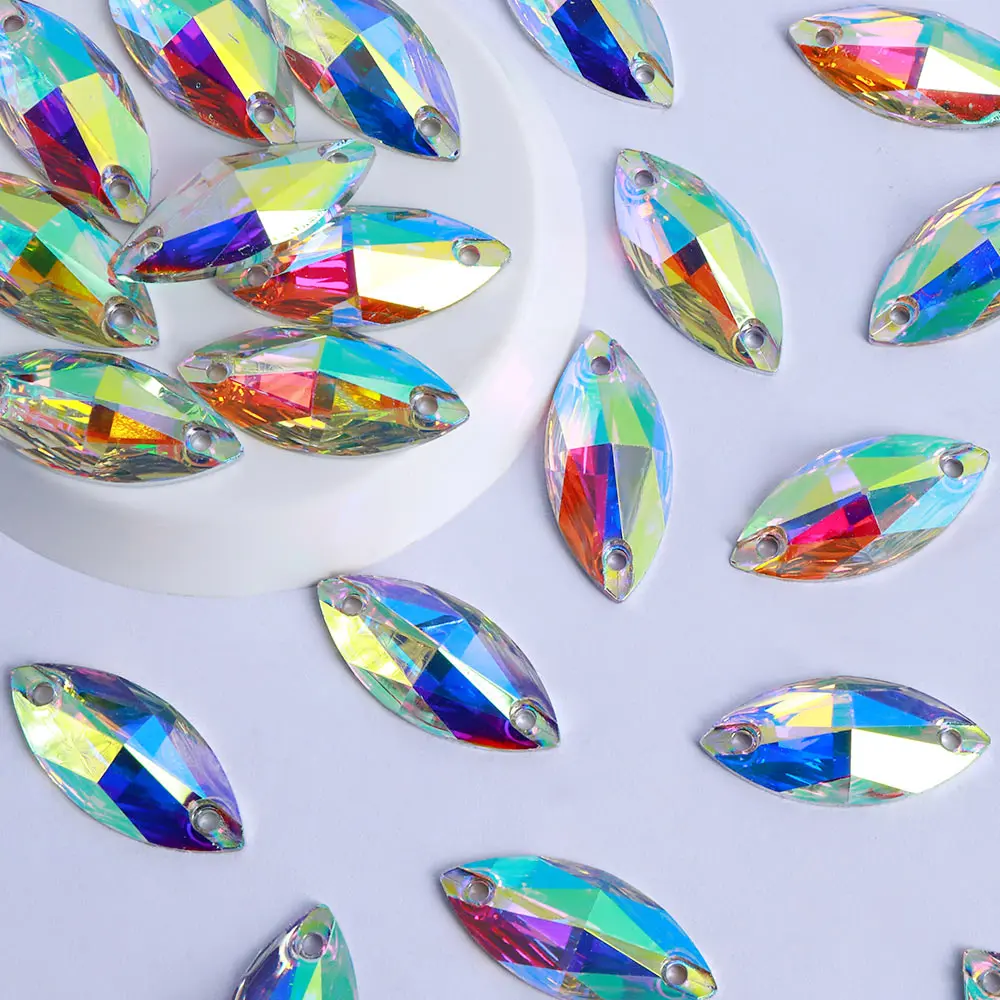 New Arrival Latest Navette Shape Resin Rhinestone AB Color 100 pcs per Package Bright Shining Resin Sew On Stones With Two Holes