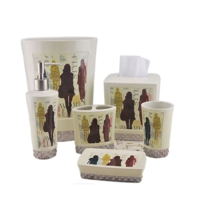 Full Hotel Luxury 6 Pieces Accessories Bathroom Set Lotion Dispenser Soap Dish Toothbrush Holders Toilet Brush Holder