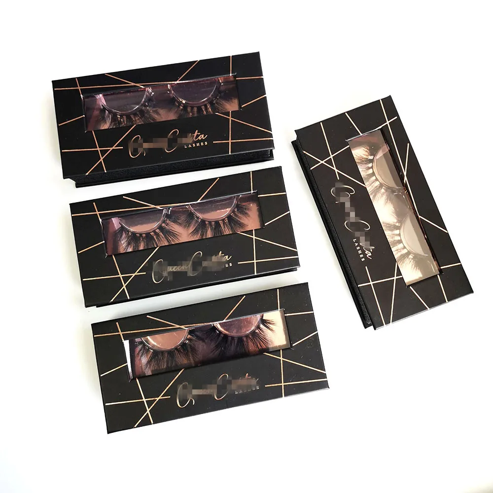 
Private label Square Gold Paper Mink Eye lash Packaging Storage Box with plastic handle 