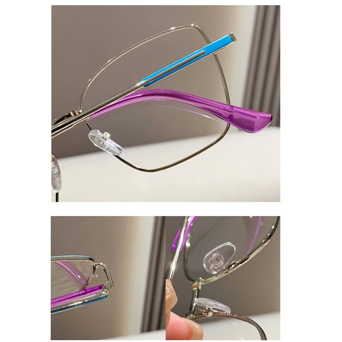 2023 Fashion Glasses Custom Logo Female Square Frame Glasses Frame Trend Color Matching Anti Blue Light Glasses Metal Frame
