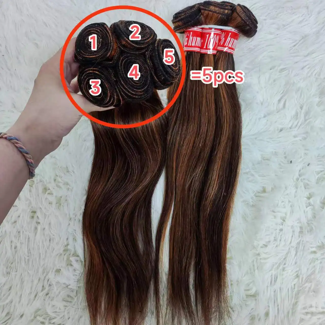 Letsfly Wholesale 16inch Piano Color 4/27# Straight Hair Weft 100% Human Hair Bundles 20pcs Brazilian Human Hair Extensions