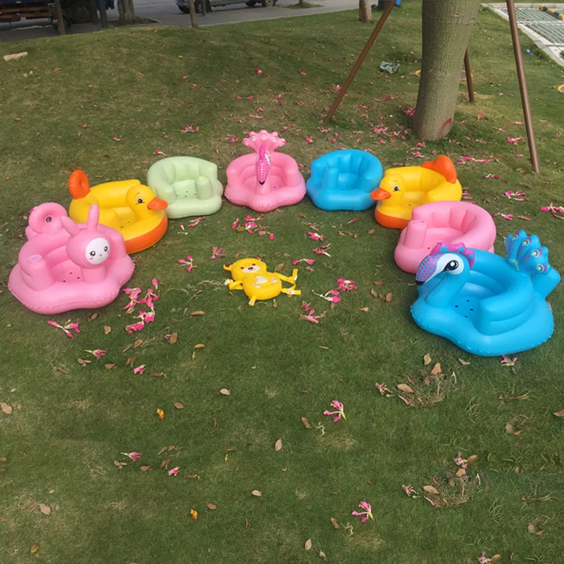 Infant Toddler Cartoon Animal Seat Chair Kids PVC Inflatable Dining Bath Seats Baby Portable Play Game Mat Sofas