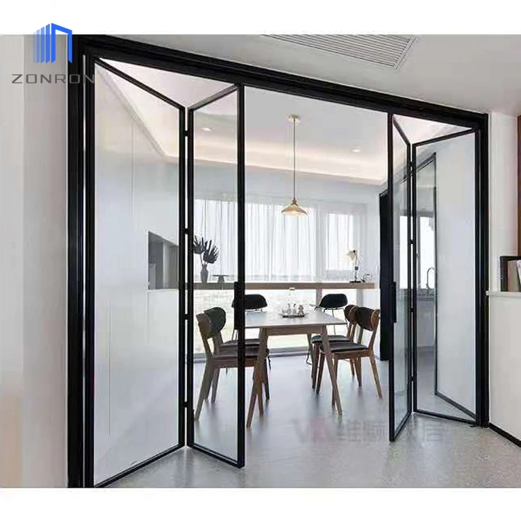 Zonron Aluminum Extremely Narrow Frame Folding Door Thermal Broken Patio Door Narrow Frame Large Glass Bifold House Doors
