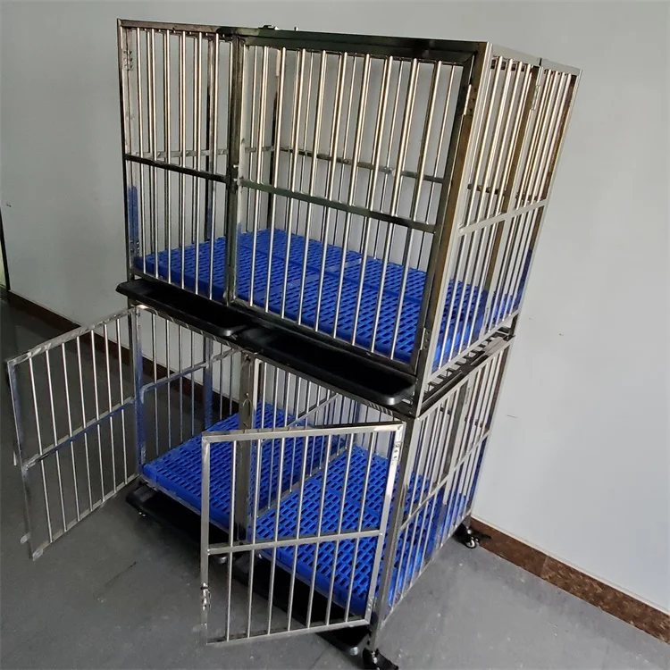 Double layer steel three doors high quality commercial dog cage foldable luxury heavy duty pet dog kennels cage