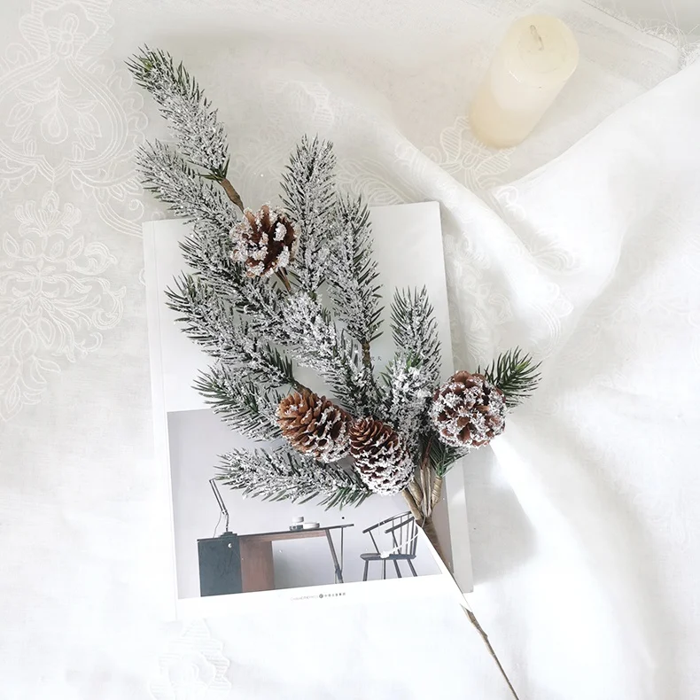 L 85CM Christmas tree decoration ornament green plastic pine needle spray with snow effect Christmas pick