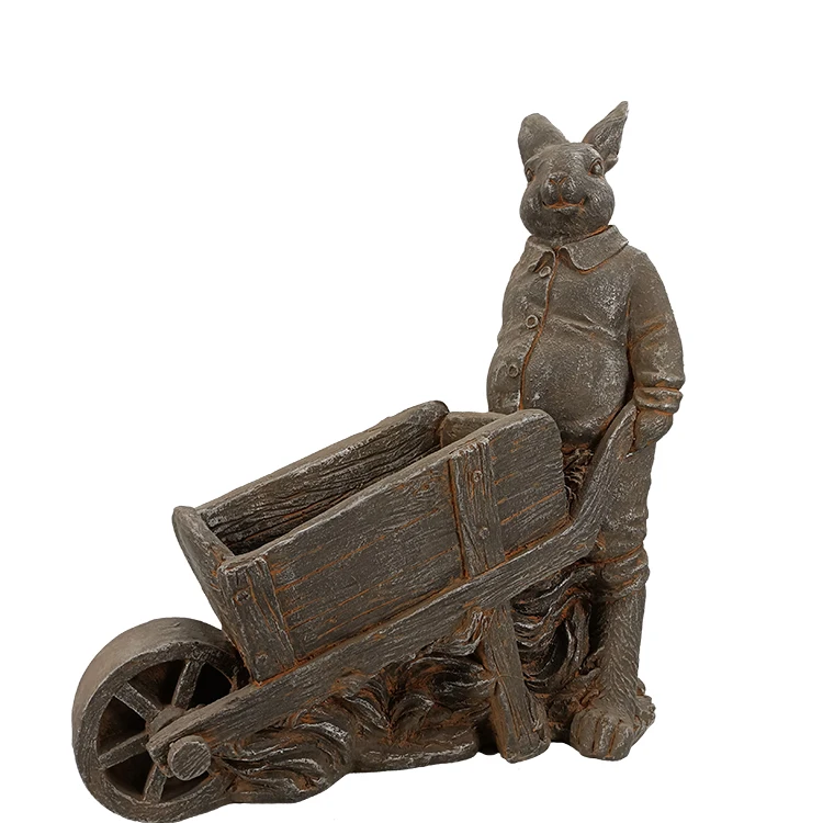 Delux Fiber Resin Bunny Pull Trolley Figurine Planter, MGO Flower Pot For Garden Decoration Resin