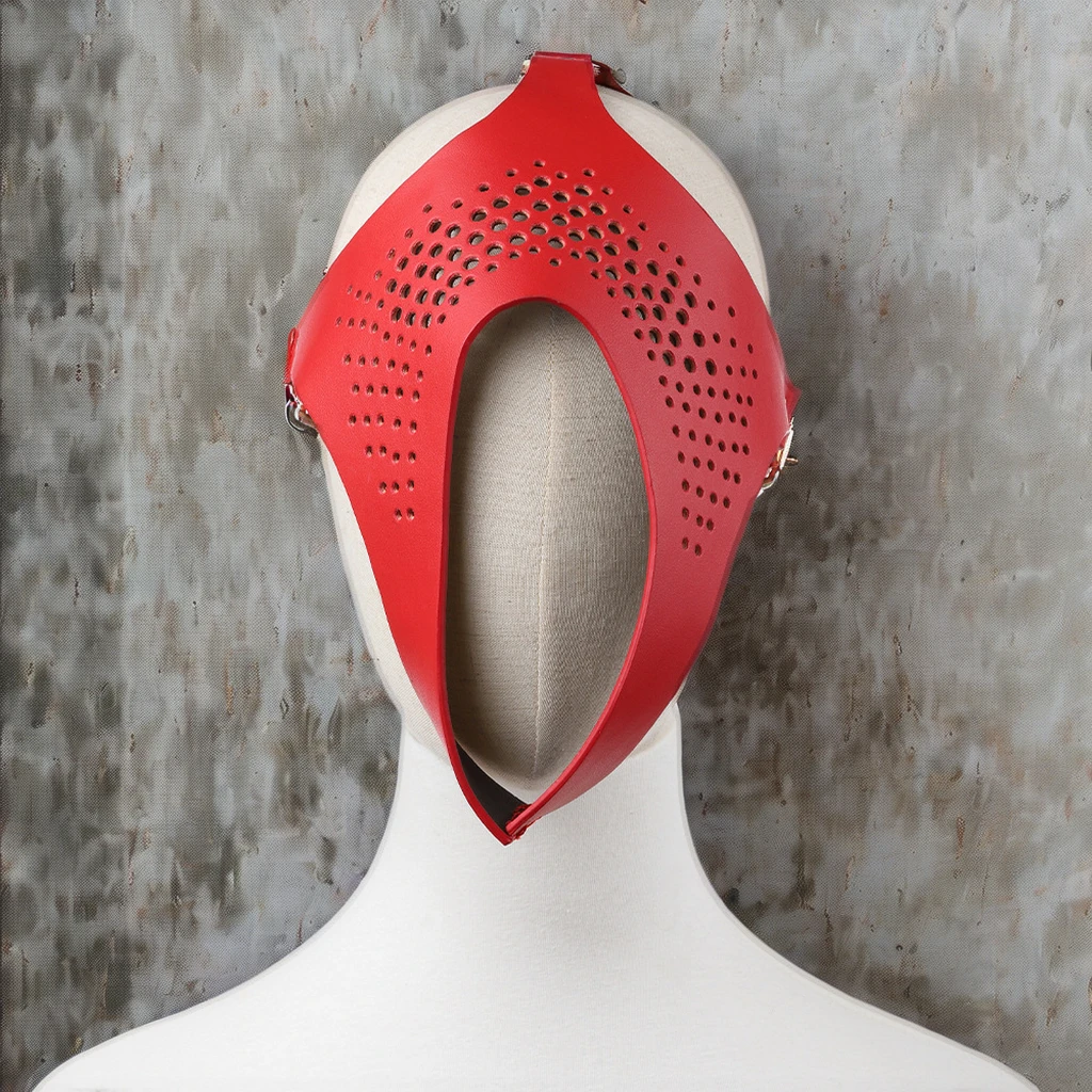 Bondage Gear Mysterious Perforated Pu Leather Mask BDSM Kits with Hood Sex Toys for Adult Women