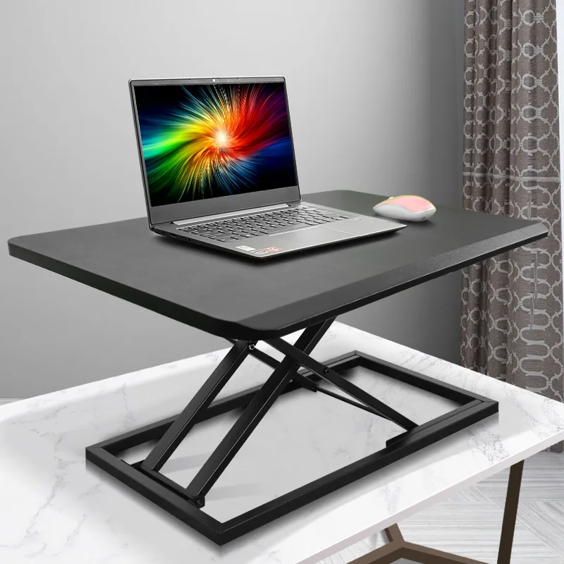 Pneumatic Lifting Computer Desk Vertical Folding Monitor Notebook Detachable Keyboard Tray Sitting And Standing Workstation