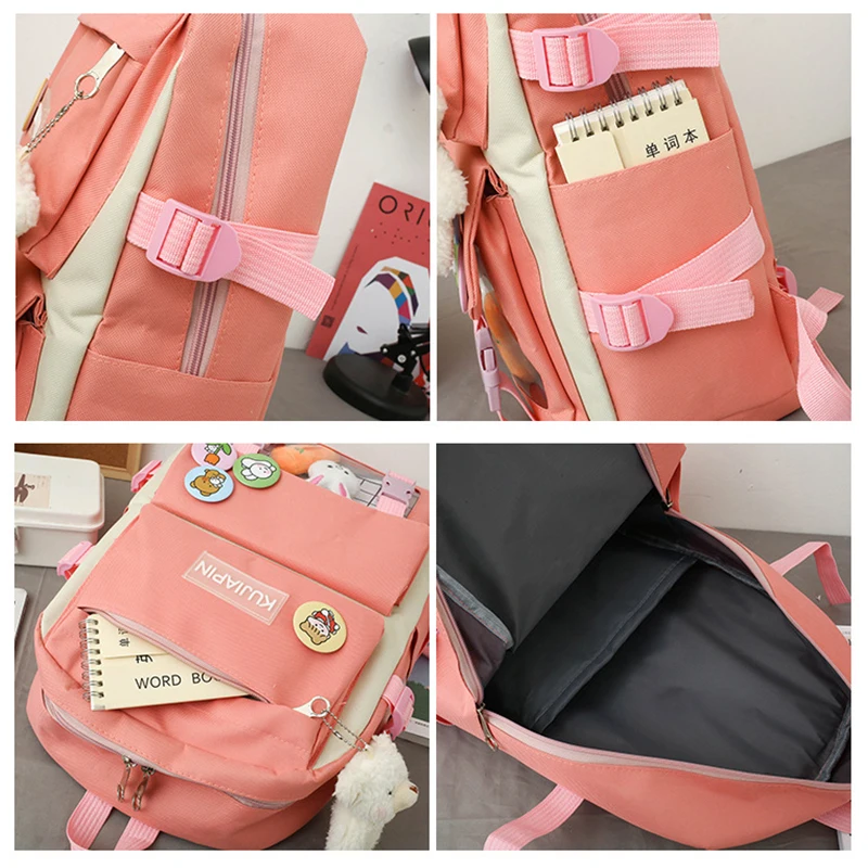 Custom Logo 5 Piece Set Cute Canvas Bag Hiking School Backpacks Trend School Bags for Teenagers Middle Book Bagpack School