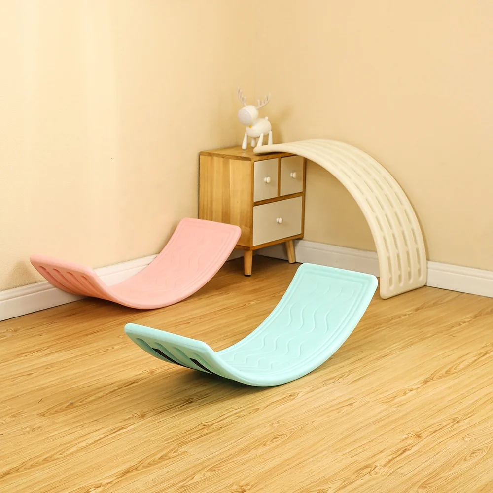 custom wooden plastic curvy yoga felt fitness training wobble balance board for kids montessori