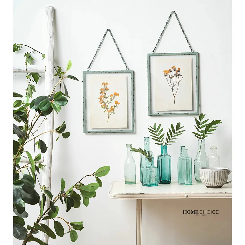 Nordic Style Creative Retro Rectangle Iron Diy Plant Specimens Metal Glass Hanging Photo Frame For Home Decor