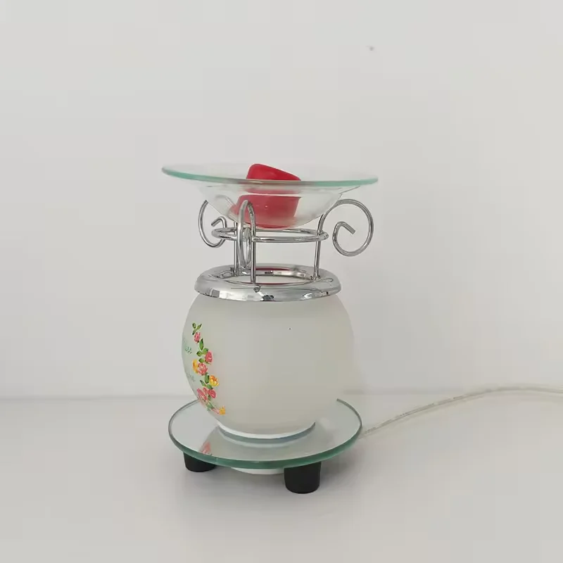 Electric Wax Melt Warmer Aromatherapy Home Decor Candle Warmer Printed Glass and Metal Stove with Glass Base for Home Decor