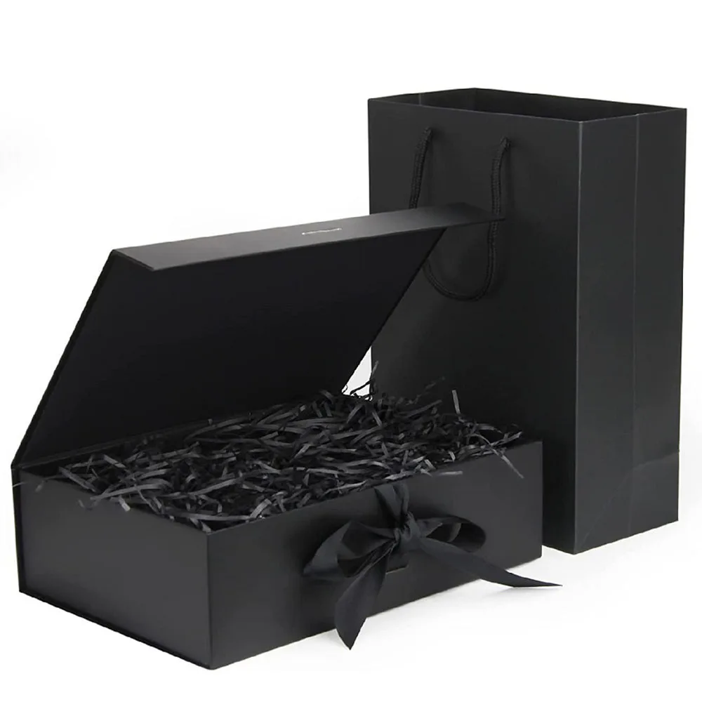 FREE SAMPLE Custom Ribbon Gift Box with Magnetic Lid Collapsible Paper Bags and Paper filler Luxury Presents Box pack paper box
