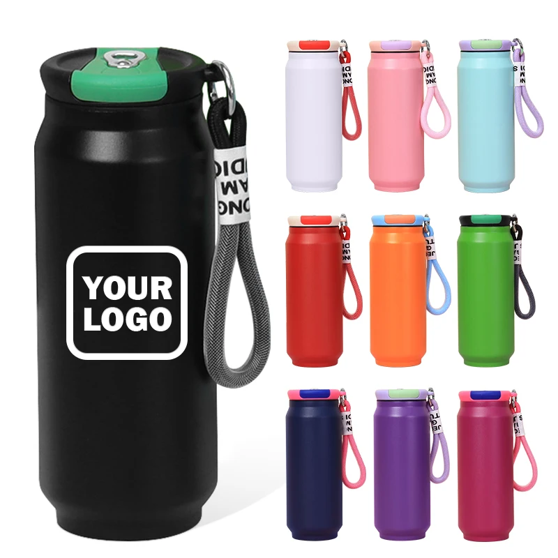 Custom logo 500ml water stainless steel cola can bottle double wall coffee mug insulated tumbler cup with handle and lid