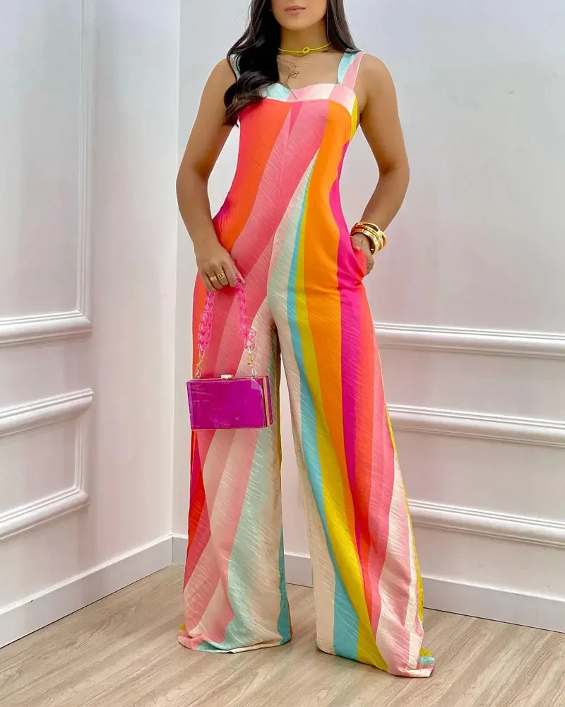 wholesale Trendy Backless Cami Jumpsuit for women pattern printing lady sling jumpsuit